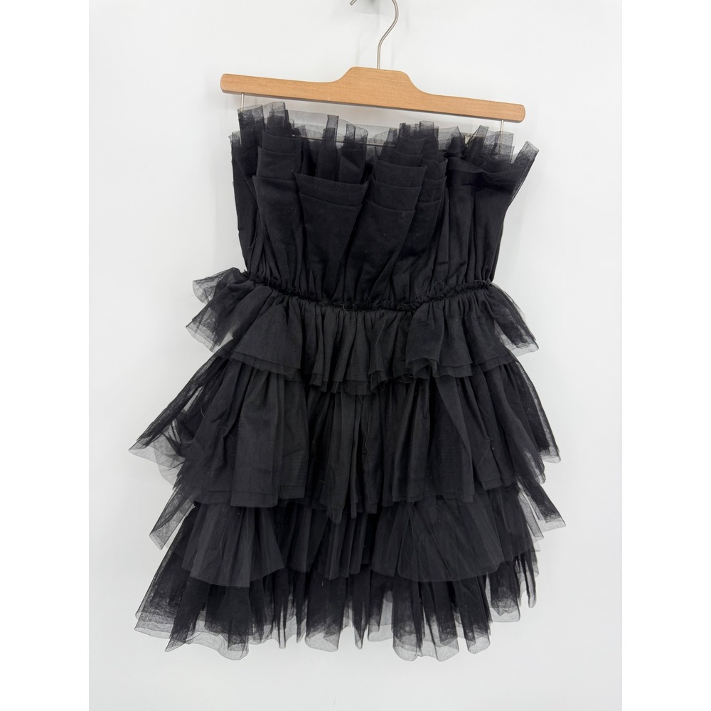 Altar'd State BMD10115C Tulle Tiered Mini Dress Women XS Black Strapless Ruffle